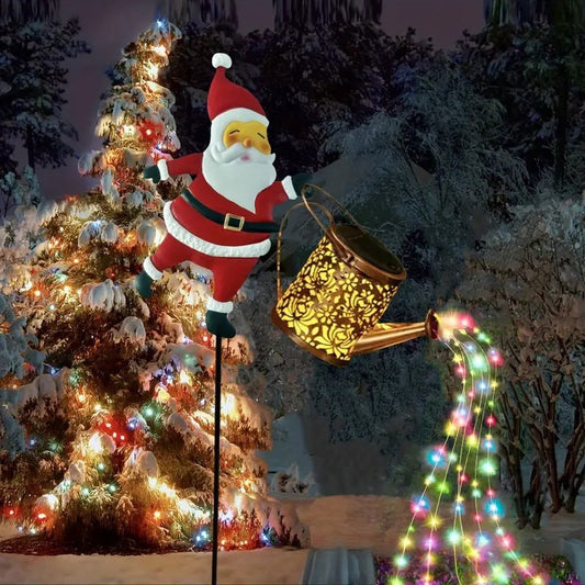 🎅Solar-Powered Christmas Santa Lantern Kettle - Metal Outdoor Garden Decoration for Festive Lighting